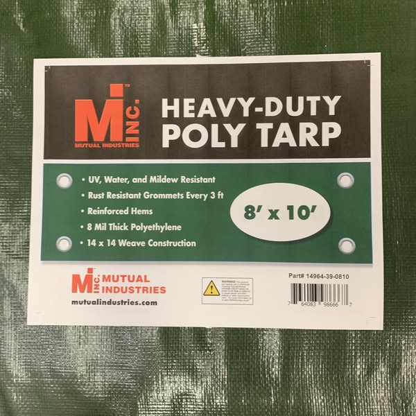 Mutual Industries Tarp, Green, Polyethlene 14964-39-0810